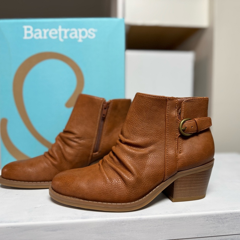 BareTraps Tan Ankle Booties with Stacked Heel